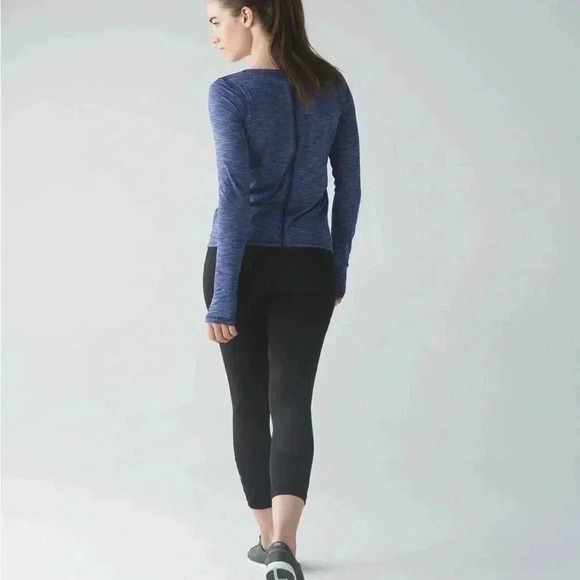 [4]Lululemon Intensi-Tee Long  Sleeve Heathered Hero Blue / Hero Blue - Picture 3 of 8